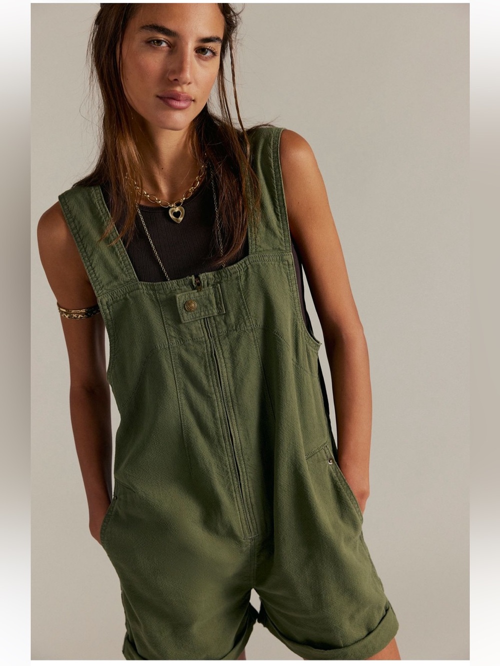 Free People Olive Green Sleeveless Romper Jumpsuit